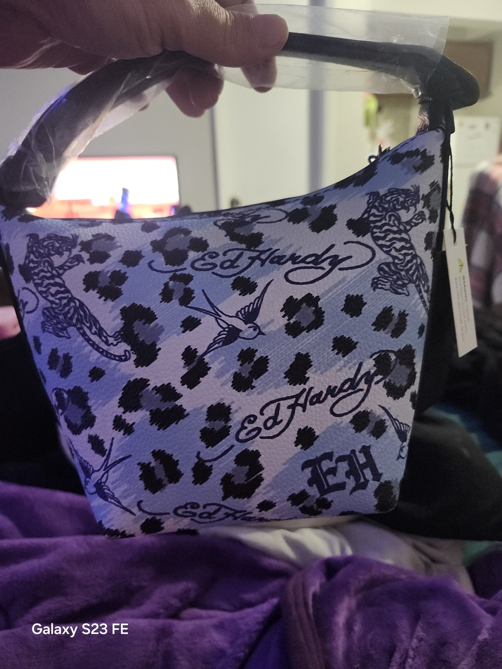 Ed Hardy Blue & White Leopard Print Mini Handbag